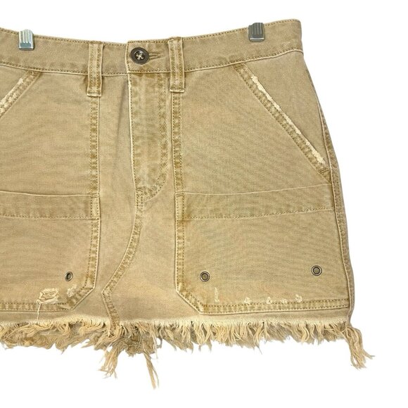 Free People Skirt Canvas Relaxed Utility 25 Cut Off Mini Pockets Khaki Tan - Picture 4 of 8